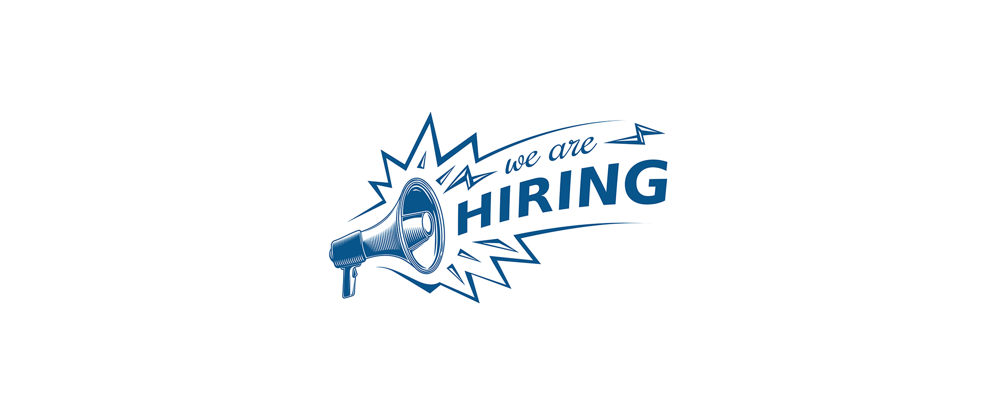 Graphic of We Are Hiring with megaphone