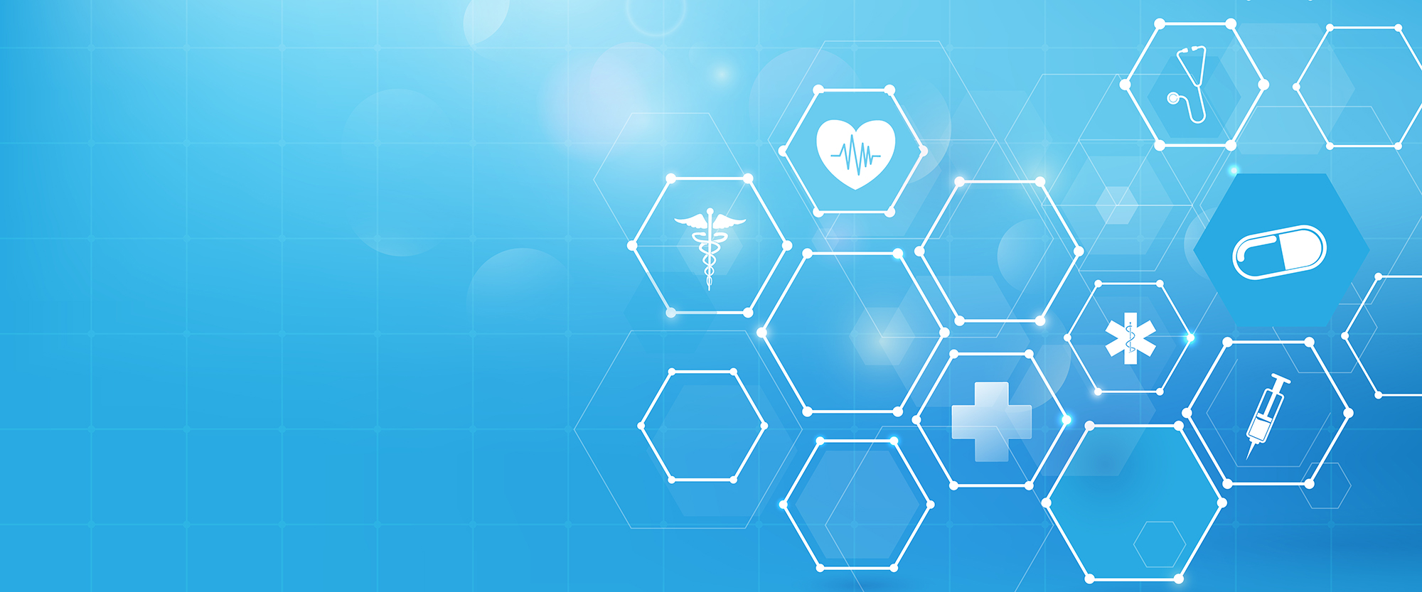 Medicine and science with abstract digital hi tech hexagons on blue background