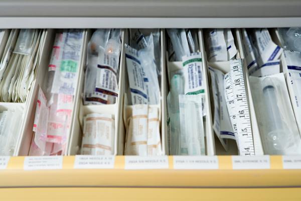 medical supplies in drawer